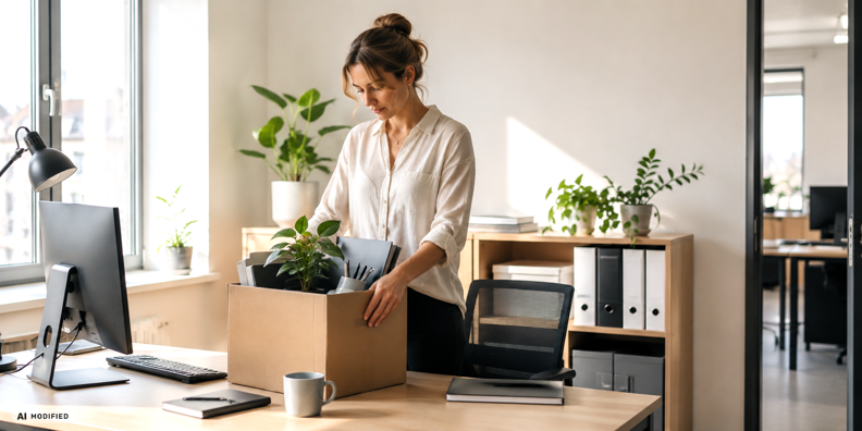 Woman packing up her office
